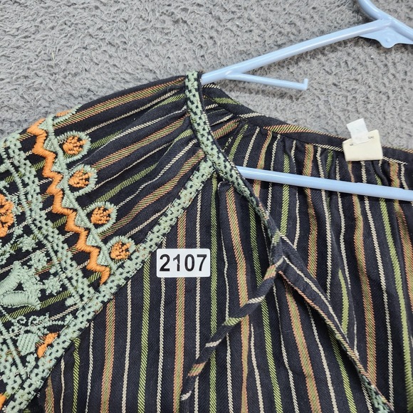 Ivy Jane Blouse Womens Medium Black Striped Embroidered Boho Peasant Tunic Top - Picture 6 of 6